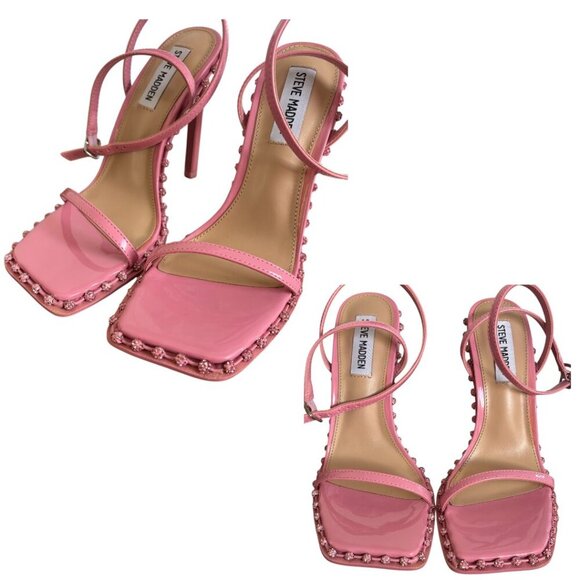 NEW Steve Madden Baby Pink Rhinestone Crystal Strappy Heels Sandals 6 1/2 - Picture 3 of 5